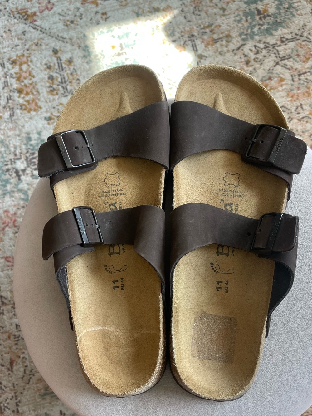 Betula by Birkenstock Brown Suede Leather Double Strap Cork Footbed Sandals